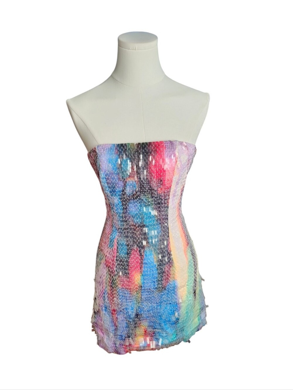 Sherri Hill Rainbow Colored Strapless Mini Cocktail Formal Prom Dress Size 0